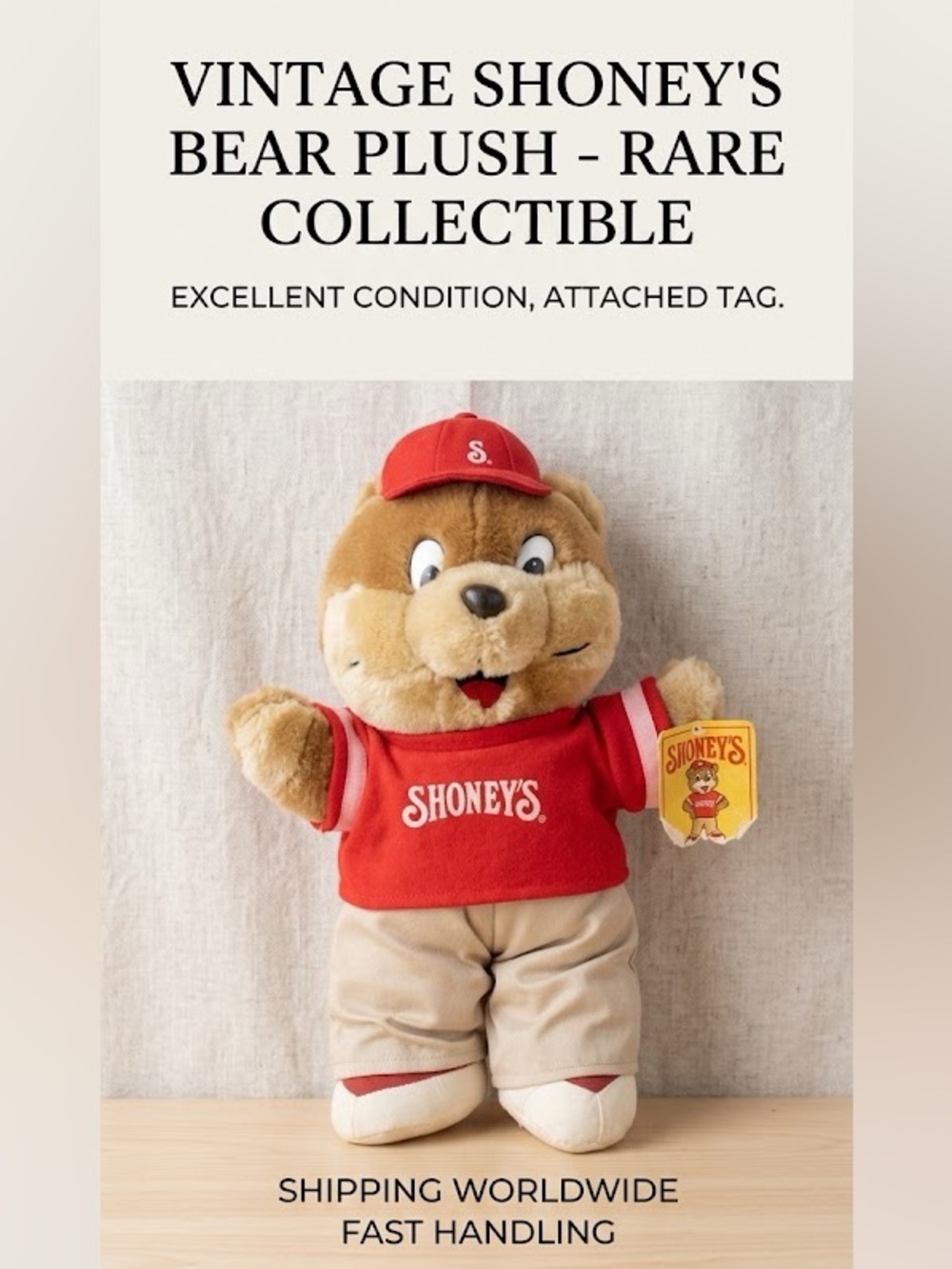 SHONEY’S SHONEY BEAR 2000s Vintage Restaurant Advertisement Teddy Bear Plush 13"